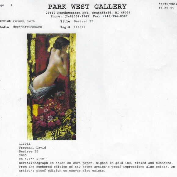 "Desiree II" by David Freeman Seriolithograph - Picture 10 of 10